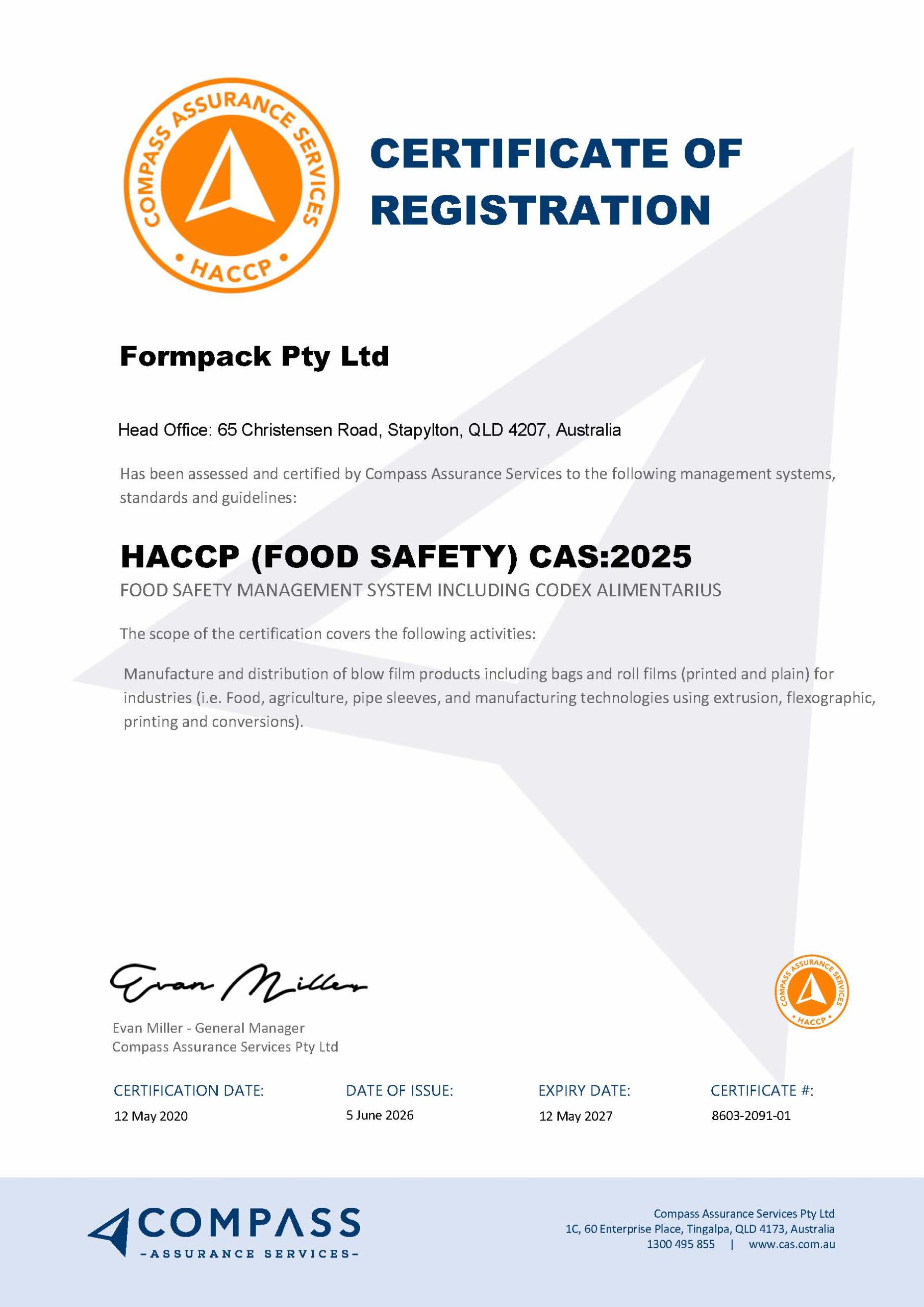 Formpack - HACCP Certificate 2026